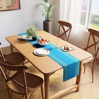 Famanu Tischläufer Baumwolle Ladder Türkis 33 x 159 cm Fein Gerippt