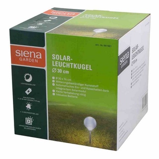 Siena Garden Gartenleuchte Solar-Leuchtkugel Ø 30 cm, Kunststoff 4 LED, Ø 30 x 66,5 cm, kartonver