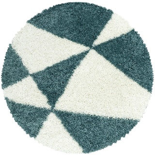 Muratap Maxima Soft Shaggy Teppich Rund Blau/Weiß - Hochflor Teppich mit einzigartigem Design für Wohnzimmer, Schlafzimmer, Arbeitszimmer Oeko-TEX - Größe: 80 cm - Rund