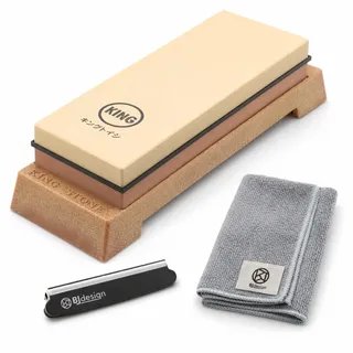 BJDesign Das Premium-King-Schleifstein-Set beinhaltet eine Kombination aus 1000/6000er Körnung, hergestellt in Japan, Messer-Winkelhalter, Wischtuch und stabile Kunststoff-Basis