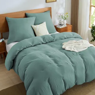 BEDELITE Musselin Bettwäsche 220x240 3teilig Baumwolle, Türkis, ÖKO-TEX