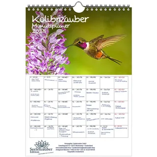 Seelenzauber Wandkalender Kolibirzauber Wand- Planer Kalender für 2025 DIN A4 Vögel weiß
