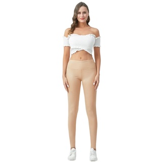 cofi1453 Leggings Leggings Hose Leggins Leder-Optik Hohe Taille Basic Unifarben Damen beige|braun 2XL/3XL