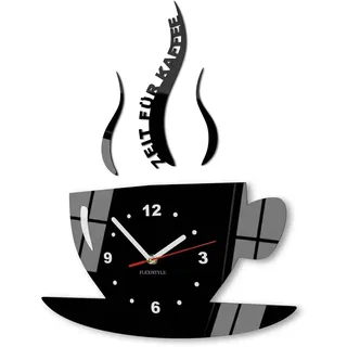 FLEXISTYLE Wanduhr Groß küchenuhr Zeit Für Kaffee Wanduhren Für Küche Esszimmer ohne tickgeräusche Uhr Wand schwarz küche wall Clock modern Moderne