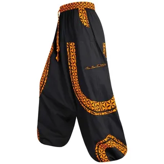 KUNST UND MAGIE Haremshose Kunst&Magie Freizeit Haremshose Baumwolle Unisex-Für Sie&Ihn Baggy Goa orange|schwarz L/XL