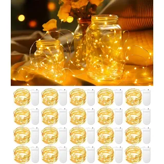 Piucrty Mini Lichterkette Draht Batterie 1M Kleine Lichterdraht mit 20 Micro LEDs Weihnachten 20 Stück Minilichterkette Knopfbatterie Kurz Innen Warmweiß Weihnachtslichterkette Adventskalender