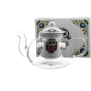 Atelier Harmony Teekanne mit Motiv Eule Charly Glas Teekanne mit Sieb 1000ml und Geschenkkarton