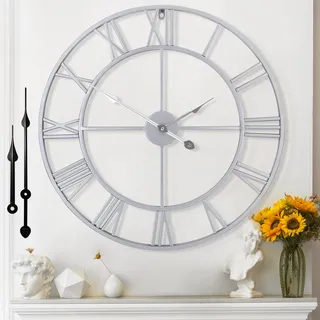 Mee 2ou Große Wanduhr Modern Nahezu Lautlos Ohne Tickgeräusche -80cm Durchmesser Römische Ziffern Wanduhren Modern Wohnzimmer Wanduhr Vintage Für Schlafzimmer Küche Büro Landhausstil Industrial Style