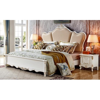JVmoebel Bett, Antik Stil Betten Doppelbett Lederbett Bettgestell Barock Rokoko Bett weiß