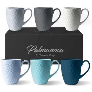 MiaMio Tasse 6 x 400 ml Kaffeetassen Set Kaffeebecher aus Keramik Modern (Ocean), Keramik blau