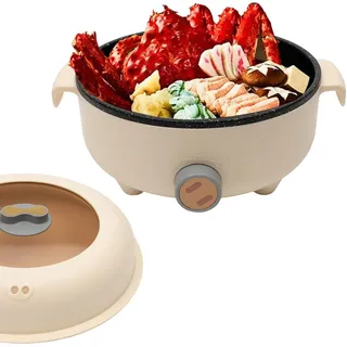1,5L Elektrischer Hot Pot mit Dampfgarer, Antihaft Mini Elektropfanne Khaki | Antihaft, 1,5L, mit Dampfgarer|Geeignet für Kochen, Braten, Ramen, Fondue & Suppe | Ideal für Wohnheim, Camping & Zuhause