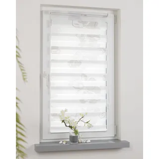 DECOLIA by Garesa Duo Rollo - Doppelrollo Klemmfix ohne Bohren 70 x 150 cm, Weiß/Taupe mit Blumen - Fenster Sichtschutz und Lichtschutz, Mit Kettenzug