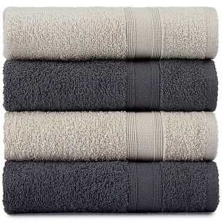 Tuiste Handtücher Grau - Beige | %100 Baumwolle Handtuch 4 Teilig | 4er Set Handtücher | Farbe : Grau - Beige