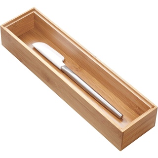 iDesign Schubladeneinsatz für die Küche, Besteckkasten aus Bambus für die Küchenschublade oder den Schrank, Schubladen Organizer für Besteck, beige, 3 in x 12 in