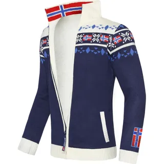 Nebulus Herren Norweger Strickjacke Canadian, gefütterte Jacke, mit Reißverschluss, Navy-Offwhite - S