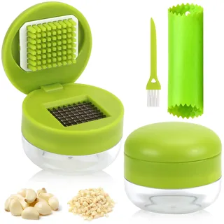 TYBYBB Knoblauchpresse Set Garlic press mit Knoblauchschäler Silikon und Reinigungsbürste, Knoblauchschneider Edelstahl, Knoblauch Zerkleinerer für Knoblauch, Ingwer, Nüsse