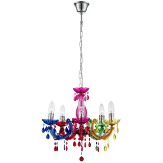 Kronleuchter modern Pendelleuchte Schlafzimmerleuchte 5 flammig, Kristalle bunt, Metall Acryl, 5x E14, DxH 44 x 128 cm