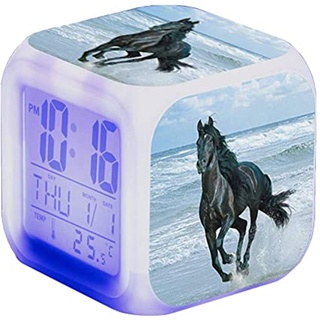 Wecker Pferde Tier Alarm LED Beleuchteter Wecker Digital mit Nachtlicht Night Glowing Wecker mit Licht Anzeige Zeit Geburtstagsgeschenke für Kinder (14)
