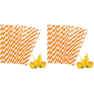 100 Stück Papierstrohhalme, 19.6cm Orange Weiß Gestreifte Strohhalme Papier Biologisch Abbaubare Trinkhalme Umweltfreundlich Cocktail Strohhalme für Restaurants Bars Party Kaffee Saft
