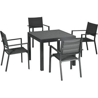 Outsunny Gartenmöbel-Set aus Aluminium und Textilene, ausziehbarer Tisch 90 bis 180 cm, 6 stapelbare Stühle - 6 Personen - Grau   Aosom