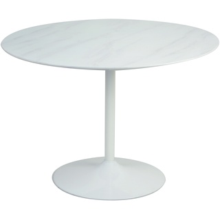 SalesFever Esstisch rund Ø 110 cm | Tischplatte MDF Marmoroptik | Gestell Metall | B 110 x T 110 x H 75 cm | weiß