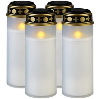 4er-Set XXL-Solar-LED-Grabkerze mit Dauerlicht und Akku, 21 cm, weiß