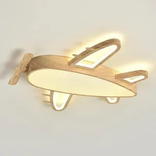 AoLa Deckenlampe Kinderzimmer LED Flugzeug Deckenleuchte Moderne 3 Farbtemperatur 3000K/4000K/6000K Jugendzimmer Nachgeahmte Holzmaserung Metall Deckenleuchten für Jungen und Mädchen Baby,52CM