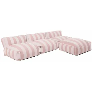 Oviala Business Modulares Gartenmöbelset mit 3 Sesseln und 1 puderrosa gestreiftem Pouf
