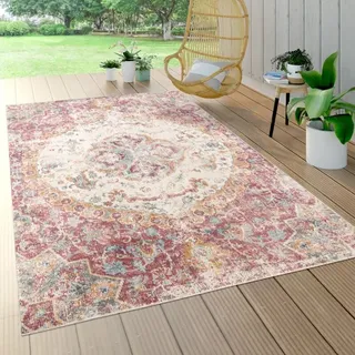 Paco Home - Outdoor Teppich Wetterfest Balkon Küche Orient Muster Vintage Coral Pink Beige 60x100 cm