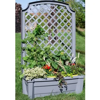 NYVI Blumenkasten Pflanzkasten NYVIGreen 79x35x134 cm 42L Bewässerungssystem & Spalier (1 St), Pflanzkübel aus wetterfestem & recyceltem Kunststoff, Steckmontage grau