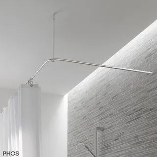 PHOS Design Duschvorhangstange aus Edelstahl in L-Form für Badewannen zur Wand-/ Deckenmontage, - 100% Made in Germany 70 cm x 170 cm