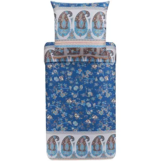 Bassetti Bettwäsche Garnitur Genova B1 aus Baumwolle Mako-Satin in der Farbe Blau 2-Teilig mit Reißverschluss, Maße: 135cm x 200cm, 80cm x 80cm, 9323458
