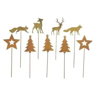 Frank-Flechtwaren Weihnachtsdeko Weihnachtswald, 9 Stück, Blumenstecker aus Metall, 16 cm