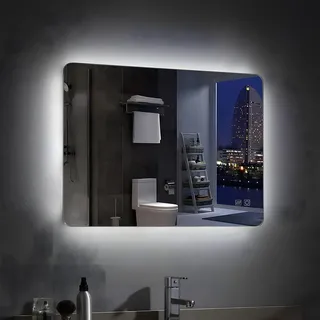 MEESALISA LED Badspiegel 80x60 cm mit Beleuchtung Badezimmer Wandspiegel Antibeschlage Hintergrundbeleuchtung mit Touch warmweiß/Kaltweissen 600x800