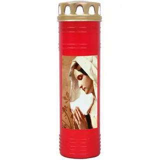 HS Candle Grablicht (Rot) Grabkerze ca. 170h Brenndauer / 7-Tage Brenner - Motiv: Maria, in vielen Varianten