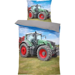 4 teilig Bettwäsche 135x200 cm Traktor Trecker Landmaschinen grau Microfaser - Grau
