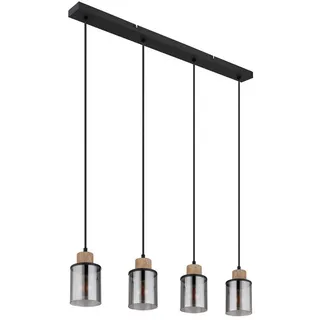 GLOBO Pendellampe 4-flg. 78 cm schwarz matt Holz Rauchglas