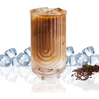 FZQBEY Kaffeegläser, Trinkgläser, Vintage Glaswaren Arch Design Glasbecher, modische Ripple Glaswaren, klassische transparente Cocktailgläser, für Bar Getränke Eis Kaffee Saft (410ml)