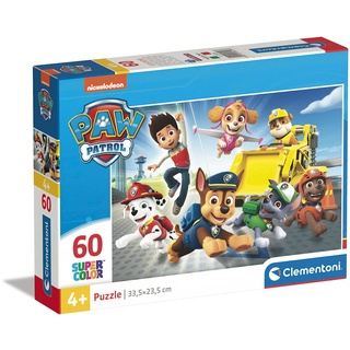 Clementoni 26203 Supercolor Paw Patrol-Puzzle 60 Teile Ab 4 Jahren, Buntes Kinderpuzzle Mit Besonderer Leuchtkraft & Farbintensität, Geschicklichkeitsspiel Für Kinder