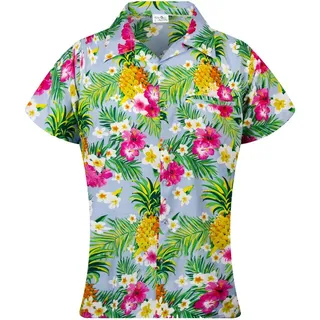 King Kameha Hawaii-Bluse Pineapple Flowers Hellblau S