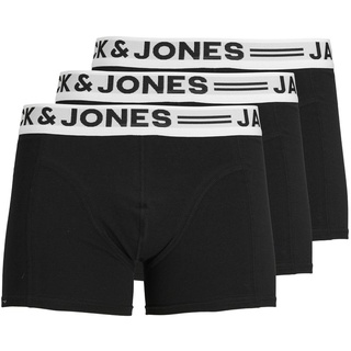 Herren Jack & Jones Set 3er Pack Sense Trunks Boxershorts Stretch Unterhose Slim Basic Unterwäsche, Farben:Schwarz, Größe:L