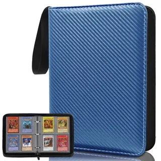 Sammelalbum für Karten, 4 Pocket Sammelkarten Album, Doppelseitiges Karten Sammelalbum, Wasserdichtes Pu-Leder-Heft für Karten, Toploader Sammelkarten Album für Basketballkarten, Spielkarten, Hellblau