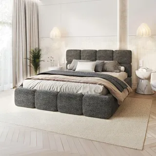 Fdm Bett CLOUDY Cleo 140x200 cm Polsterbett mit Lattenrost aus Metall Bettkasten Stauraumbett schwarz - Schwarz