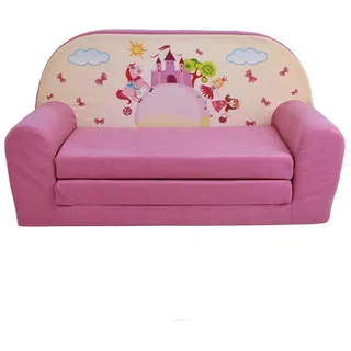FORTISLINE Kindersofa MINI ausklappbar 78 x 40 x 45 cm - Kindercouch aus Mikrofaser mit Liegefläche 104 cm, abnehmbarem waschbarem Bezug, Oeko-TEX Standard 100, Rosa Castle