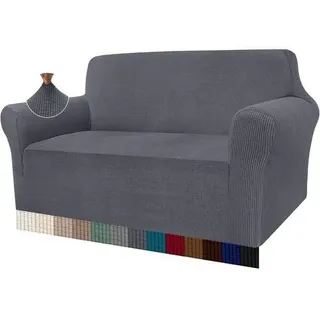 Sofabezug Elastisch Jacquard Hoch Stretch Sofahusse 2 Sitzer Grau