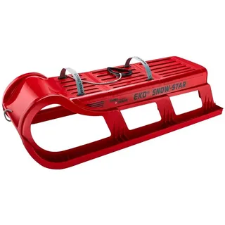 TikTakToo Davoser Schlitten EKO Snow-Star 80, 100 oder 120, Einerschlitten, 2er oder 3er (erweiterbar mit Jenny Schlittensitz und Schubstange, Rodel incl. Zugseil mit Zuggriff), Kunststoff (Modell) mit Edelstahlkufen, breite Auflage rot