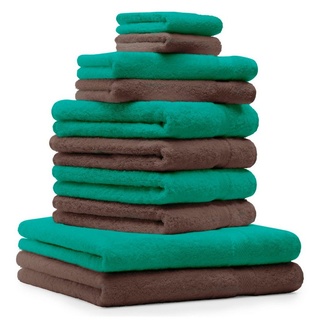 Betz Handtuch Set »10-TLG. Handtuch-Set Classic 100% Baumwolle smaragdgrün & nussbraun«, 100% Baumwolle braun|grün