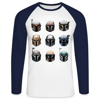 Spreadshirt T-Shirt Star Wars: Mandalorian Mandalorianische Helme Baseball Langarmshirt He (1-tlg) weiß XL