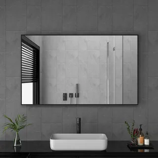Goezes Wandspiegel 60x100cm Spiegel Schwarz Metallrahmen, 100x60cm Rechteckig Spiegel Dekorative HD Badspiegel mit Schwarz Rahmen, Badezimmerspiegel für Badezimmer, Wohnzimmer, Gäste WC