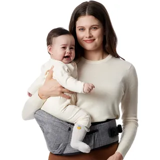 Momcozy Hüftsitz Babytrage - Verstellbarer Bund mit Original 3D Bauchschutz & EVA Massagebrett, Ergonomische Tragetasche mit verschiedenen Taschen für Neugeborene & Kleinkinder bis 20.4 kg (Grau,